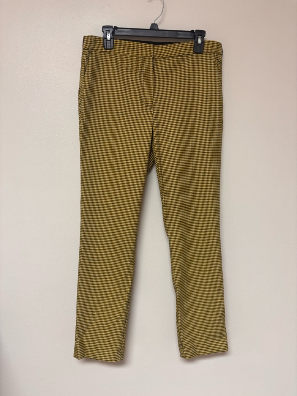 Zara Houndstooth Plaid Checkered Yellow Black Tapered Ankle Straight Pants L